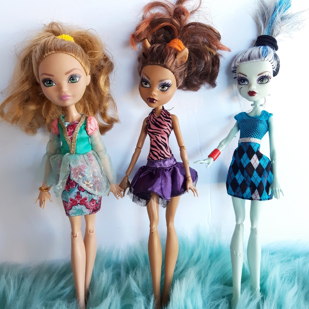 Monster high/everafter high trio w/original dress